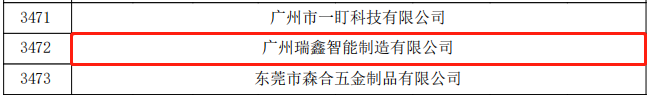广州瑞鑫智能制造有限公司通过国家高新技术企业认定